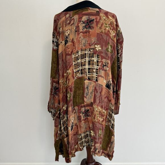Women Plus Size 3x Kimono Robe Open Front Artsy Rayon Vintage Cardigan - Picture 2 of 9